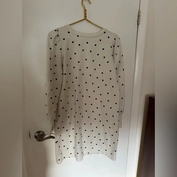 Boden Romona Sweatshirt Dress Size 10 White With Navy Polka Dots